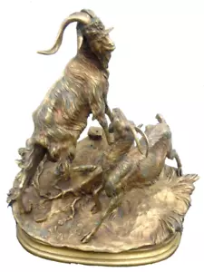 Sculpture bronze chevres des montagnes mountain signé Moigniez d'époque 19ème - Imagen 1 de 11
