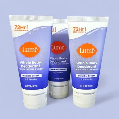 Lot of 3 LUMĒ Whole Body Invisible Cream Deodorant Travel Size .5 oz Soft Powder - Image 1 of 3