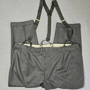 Men's Warehouse Classic Gray Dress Pants with Suspenders Stylish and Comfortable - Picture 1 of 8