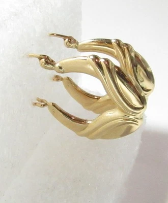 SOLID 14K GOLD LIGHT WEIGHT STYLIZED HOOP EARRINGS FOR PIERCED EARS - Image 1 of 3