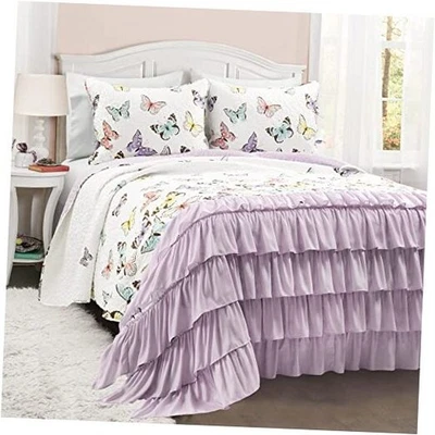  Juego de 2 piezas Flutter Butterfly, linda colcha doble edredón lila Foto 1 de 4