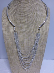 Damen Silber Ton (hohl) Röhre mit Drapierung Muliti Kette Latz Halskette - 18,5 Zoll - Bild 1 von 10
