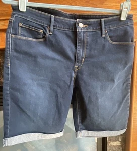 LEVI STRAUSS & CO Bermuda Shorts Rolled Hem Blue Denim Dk Wash Sz 32 Womens NWOT - Picture 1 of 9