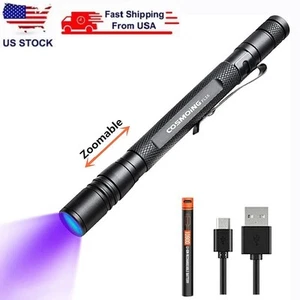 395nm UV Stiftlicht mit Akku Wiederaufladbare LED Schwarzlicht Taschenlampe Mini - Bild 1 von 10