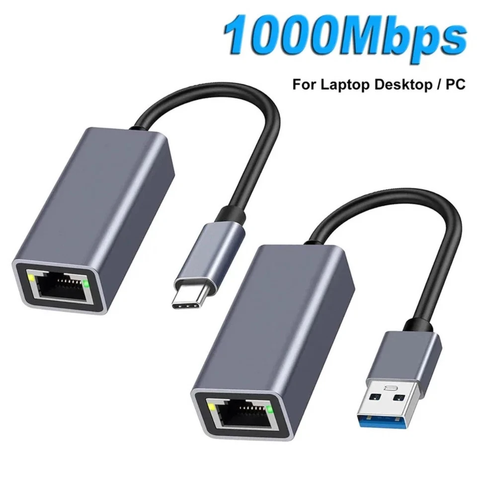 100M/1000Mbps Ethernet Adapter Type C to RJ45 Network Card Internet Adapter - Image 1 of 4