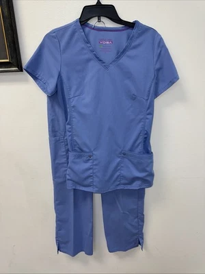 Blusa Médica Estampada Azul Healing Hands Etiqueta Púrpura Para Mujer Yoga S/Pantalones XS Foto 1 de 4