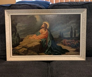Marco de fotos envejecido crema Art Deco de colección impresión de Jesús Jardín de Getsemaní - Imagen 1 de 13