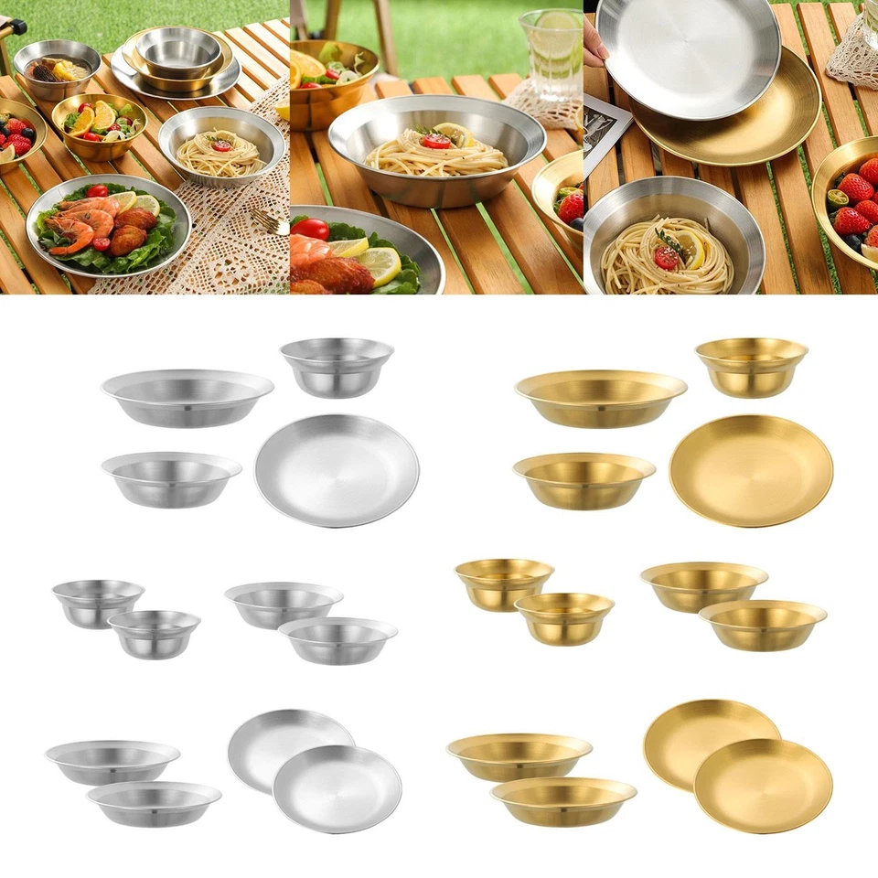 Stainless Steel Plates and Bowls Camping Utensils for BBQ Hiking Travel - Image 1 of 1