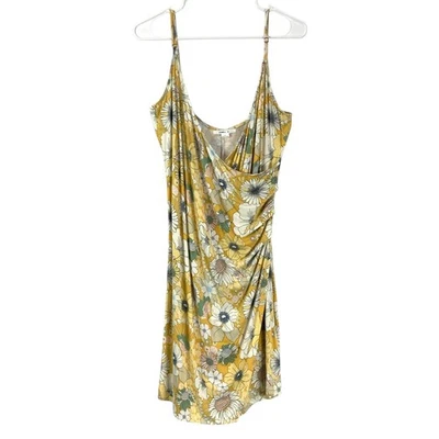 O'Neill женщин желтый цветочный печать драпированный собранными в Рюш разрез миди платье размер L - Изображение 1 из 4