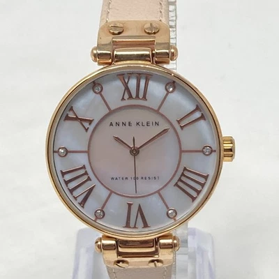 Anne Klein Watch Women 34mm Rose Gold Tone MOP Dial Leather 30M New Battery 8" - Image 1 of 4
