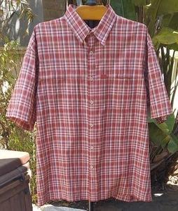 GH Bass & Co Mens Relaxed Red Plaid Shirt S/S Fish Camp Quickdry EUC 3XL Tag 2XL - Picture 1 of 6