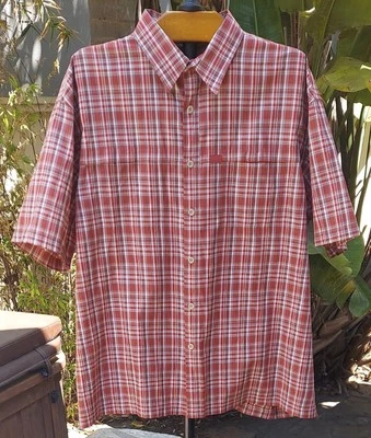 GH Bass & Co Mens Relaxed Red Plaid Shirt S/S Fish Camp Quickdry EUC 3XL Tag 2XL - Image 1 of 4