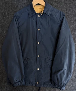 VTG LL Bean Coaches Jacket Chamois Lined Front Snap Mens S/M Blue Union Made USA - Picture 1 of 16