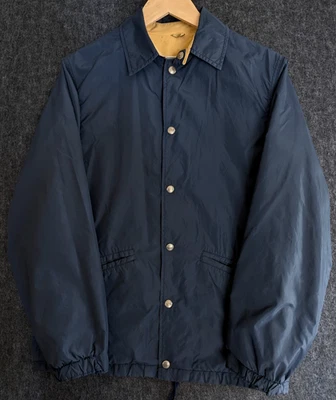 VTG LL Bean Coaches Jacket Chamois Lined Front Snap Mens S/M Blue Union Made USA - Image 1 of 4