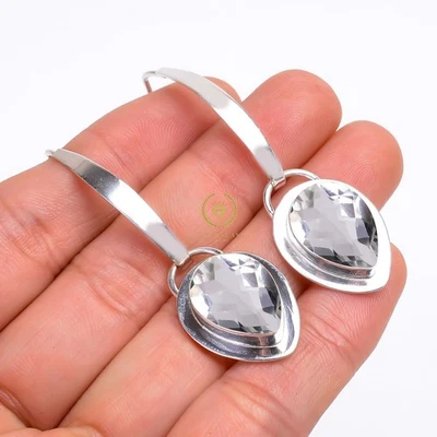 White Topaz Gemstone 925 Sterling Silver Earring Handmade jewelry Earring Gift - Image 1 of 4