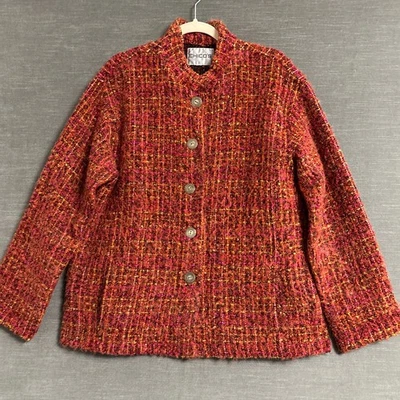 Vintage Chicos Jacket XL Red Plaid Tweed Blazer Fall Classic Career Casual 3/16 - Image 1 of 4