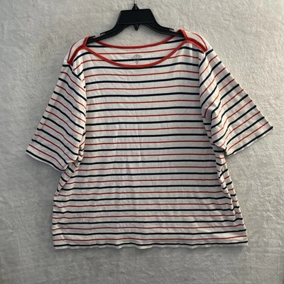 Blusa St. Johns Bay feminina listra vermelha branca azul mais 2X algodão gola redonda - Imagem 1 de 4