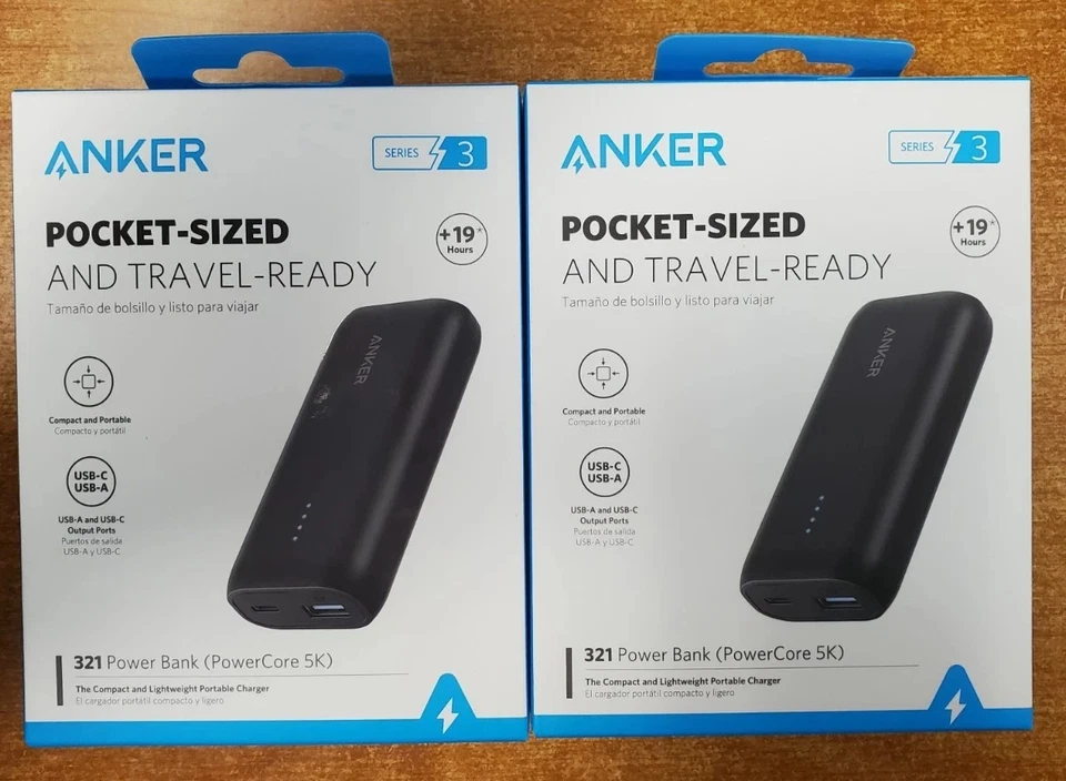 Paquete de 2: Banco de alimentación Anker 5000 mAh tamaño de bolsillo 321 PowerCore 5K USB A & C (1046) Foto 1 de 1
