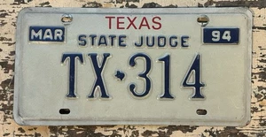 Old 94 TX. Vintage 1994 Texas State Judge Automobile license Plate TX 314 - Picture 1 of 1