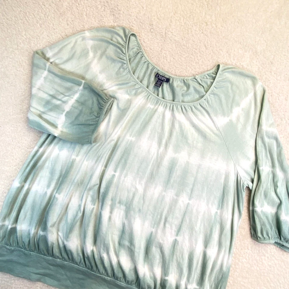 Chaps  Shirt Women 3X Pistachio Green Pastel  3/4 Sleeve Banded Cuff Hem Bohemia - Image 1 of 4