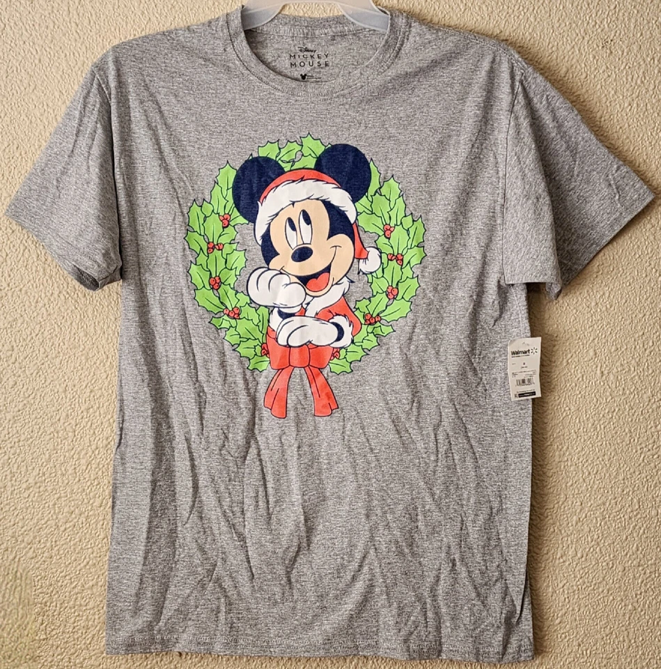 Disney Mickey Mouse Men's Christmas Graphic T-Shirt - Gray 38-40 Medium #5115