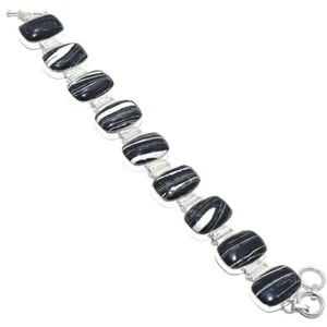 Natural Zebra Jasper Gemstone 925 Sterling Silver Bracelet 7-8" a423 - Picture 1 of 5