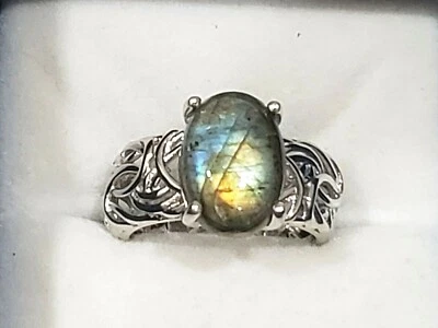 Anillo solitario labradorita en platino sobre latón 6,70 cts talla 8 Foto 1 de 4