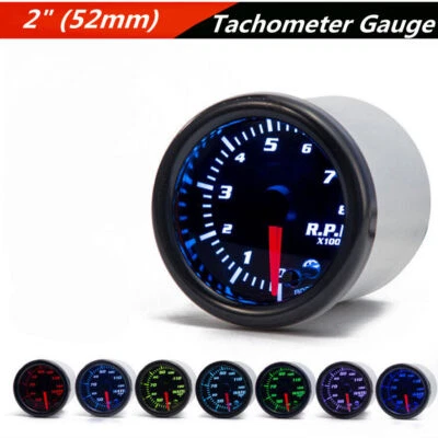 2" 52mm Black Face 7-Color LED Vehicles Tachometer Tach RPM Digital Gauge DC12V - Image 1 of 4