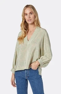 NEW! Joie Perci Blouse 100% Silk V Neck Paisley Peach Melba Banyan Leaf Green XS - Picture 1 of 13