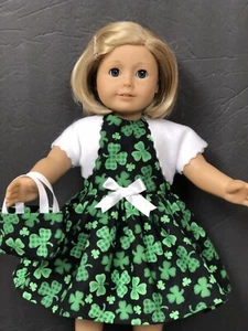 18” Doll clothes Fit American Girl Dolls Green & White Shamrock Dress Shrug - Picture 1 of 4
