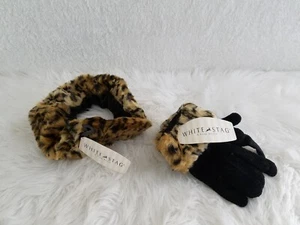 White Stag Winter Snow Ski Gloves & Band Women's Faux Leopard Fur Lined Black - Picture 1 of 13