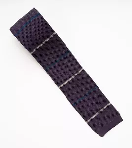Nuevo en caja Brunello Cucinelli Púrpura a Rayas Pura Seda Texturizada Tejida Cuello Delgado - Imagen 1 de 3