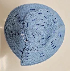 Hand Crocheted Blue Beaded Bucket Hat NEW - Picture 1 of 5