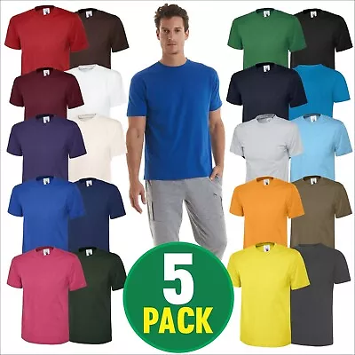 Uneek 5 PACK Unisex Mens CLASSIC T-SHIRT Plain 100% Cotton Blank Tee T shirt TOP - Image 1 of 4