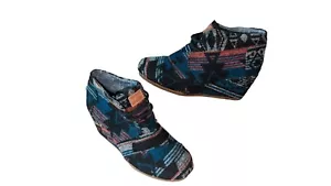 TOMS Jacquard Aztec Navajo Desert Wedge Lace Up Ankle Booties Size 7 - Picture 1 of 9