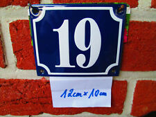 Hausnummer Nr. 19 weiße Zahl auf blauem  Hintergrund 12 cm x 10 cm Emaille