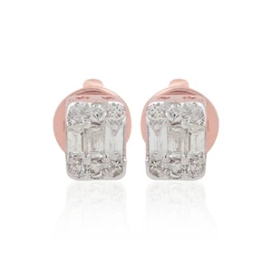 0.22 Ct Minimalist Stud Earrings Real H/SI Baguette Diamond 10k Rose Gold Gift - Picture 1 of 7