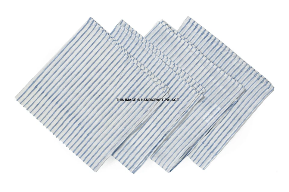 Servilletas de Lujo Mesa Cena Mantel Azul Rayas Bloque Estampado 100% Algodón Foto 1 de 3