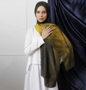 Scialle Hijab Modest Wrap turco Modest - Verde oliva e giallo oro - Foto 1 di 3