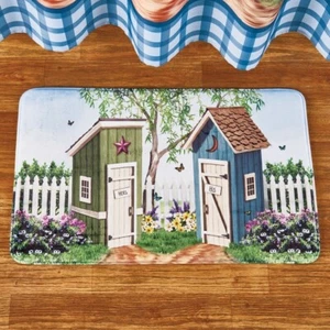 Primitive Country Outhouse Bath Rug His & Hers Rustic Whimsical Outhouse Mat - Picture 1 of 1
