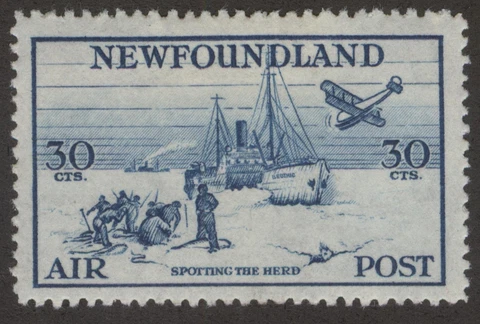 NEWFOUNDLAND C15 1933 10c BLUE SEAL HUNTING LABRADOR AIRMAIL P14.3 MPH CV$45 Cover