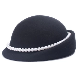 Cappello donna elegante perla stile vintage lana feltro berretto derby matrimonio chiesa - Foto 1 di 22
