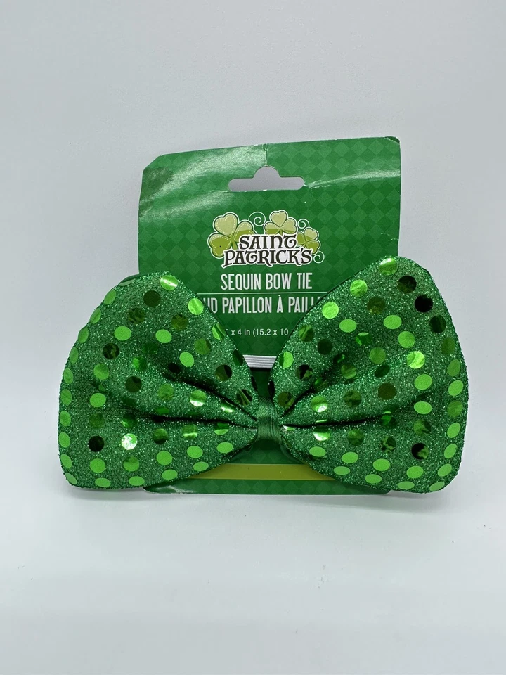 Pajarita de vacaciones irlandesa de novedad con lentejuelas verdes del día de San Patricio  Foto 1 de 4