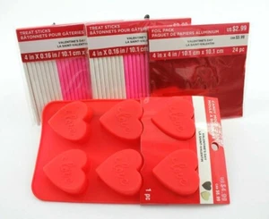 VALENTINE'S DAY Mini Silicone Candy Mold HEARTS with Treat Sticks & Foil Pack - Picture 1 of 6