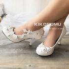 Wedding Shoes lace white ivory Gems Bridal Bridemaid Flat High Low Kitten Heels