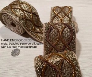 2.72YD SAMUEL & SONS Charmer Amber HAND Embroidered Metal Silk Trim $1200 Retail - Picture 1 of 23
