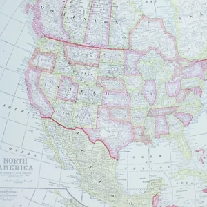 NORTH AMERICA MAP Large Antique FULL COLOR 1928 21"x14" Pacific Atlantic Mexico - Picture 1 of 2
