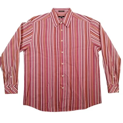 Рубашка мужская Alfani большая красная розовая в полоску с длинным рукавом на пуговицах спереди повседневная стильная - Изображение 1 из 4
