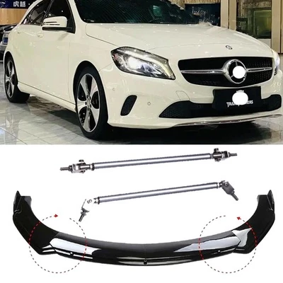 Gloss Black Front Bumper Lip Splitter Strut Rod For Mercedes-Benz A200 A220 A250 - Image 1 of 4