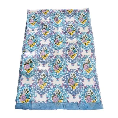 JC Penney Fashion Manor Acrylic Floral Blue Satin Trim Blanket Twin Full Vintage - Image 1 of 4